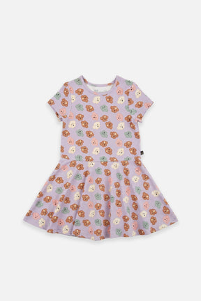 Short Sleeve Jersey Dress Purple Poodle Print-0