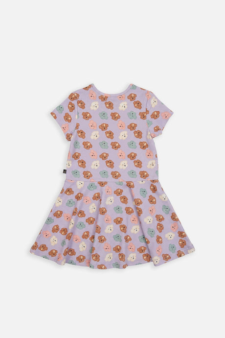 Deux par Deux Short Sleeve Jersey Dress Purple Poodle Print