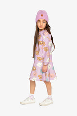 French Terry Dress Purple Poodle Print-2