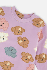 Deux par Deux girls' purple poodle print French terry dress, additional view