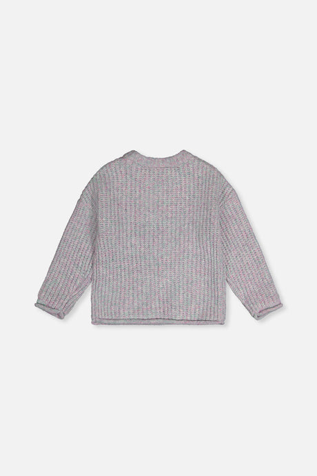 Deux par Deux pale turquoise and lilac poodle sweater, back view