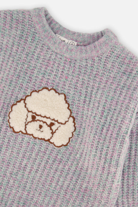 Deux par Deux pale turquoise and lilac poodle sweater, alternate view