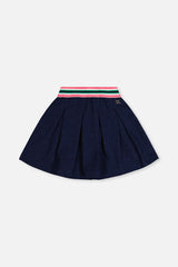 Pleated French Terry Skirt Navy Blue Denim-0