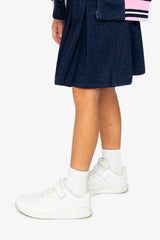 Pleated French Terry Skirt Navy Blue Denim-4