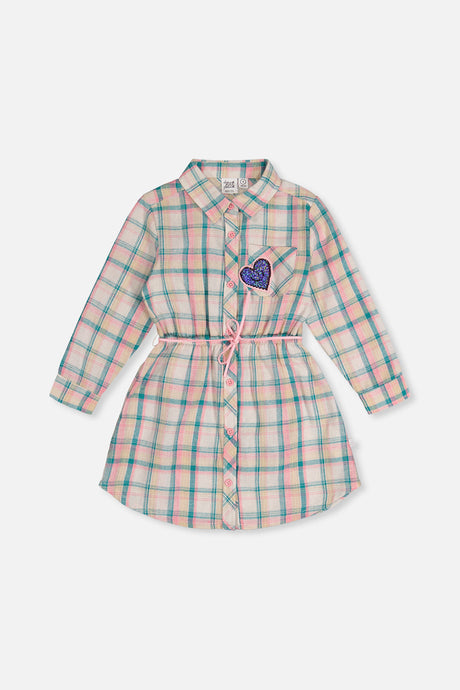 Shirt Dress With Belt Green And Pink Plaid-0