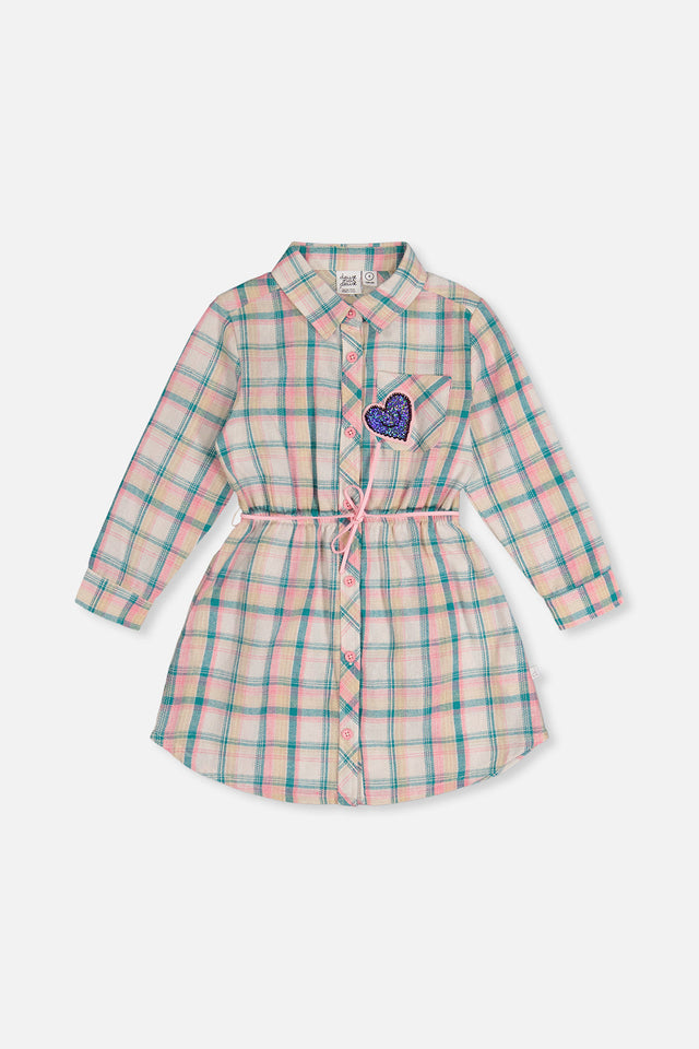 Shirt Dress With Belt Green And Pink Plaid-0