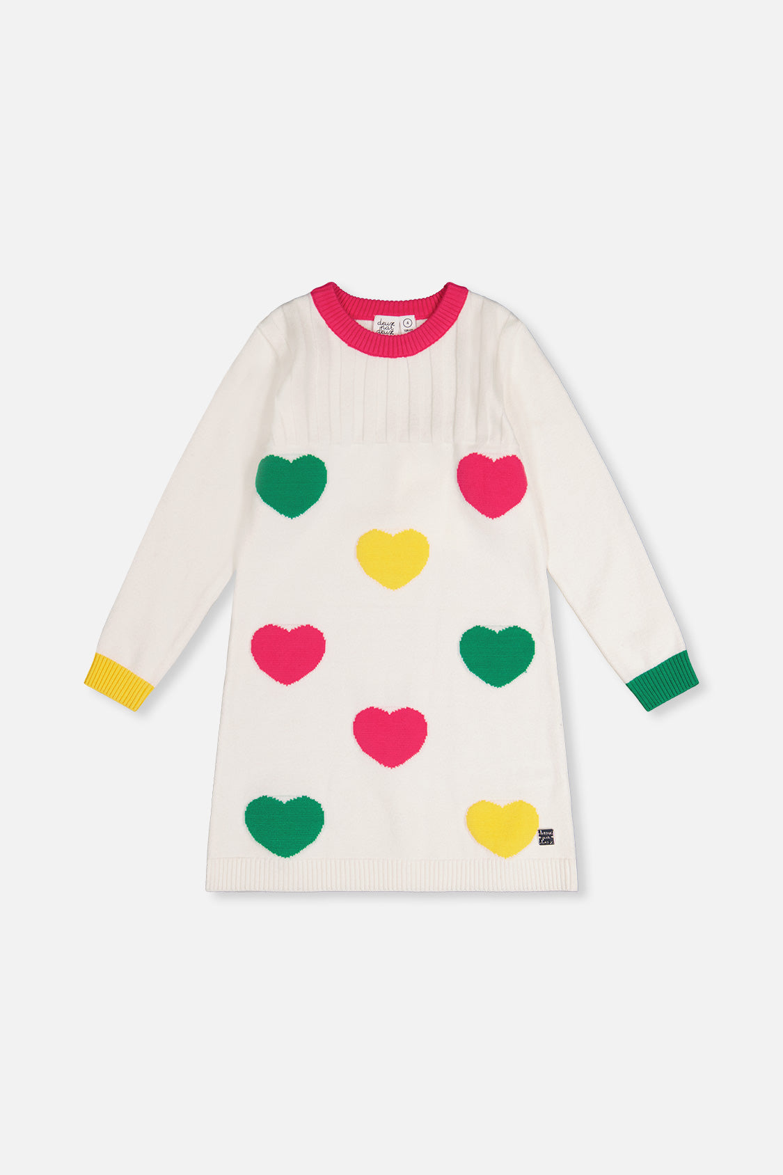 Knitted Dress With Heart Jacquard Off-White, Green And Pink-0