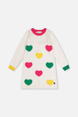 Knitted Dress With Heart Jacquard Off-White, Green And Pink-0