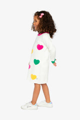 Knitted Dress With Heart Jacquard Off-White, Green And Pink-3