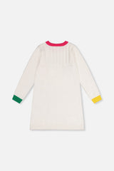Knitted Dress With Heart Jacquard Off-White, Green And Pink-4