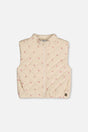 Corduroy Puffy Vest Beige Floral Print-0