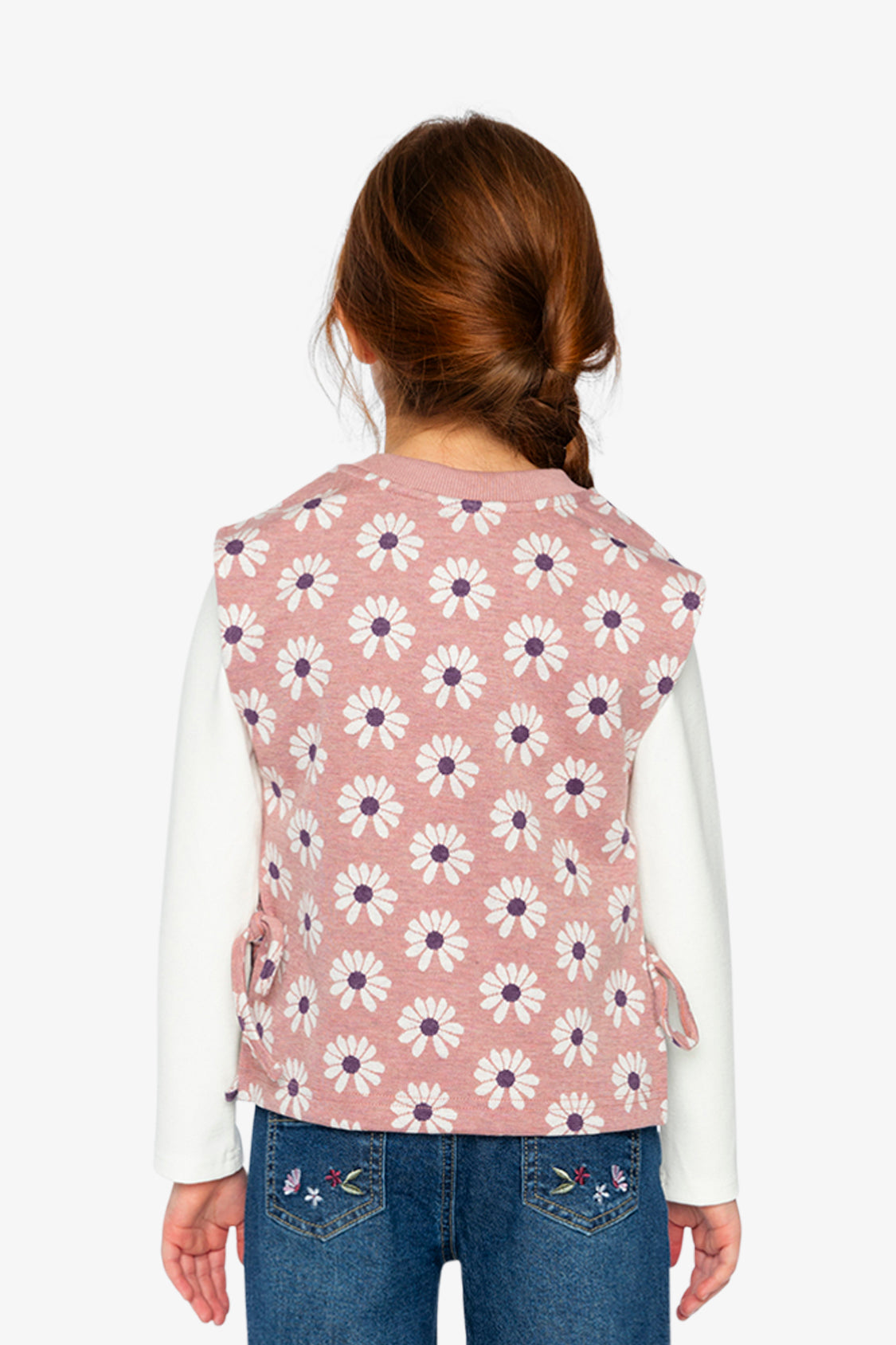 Jacquard Vest Pink Printed Flowers-2