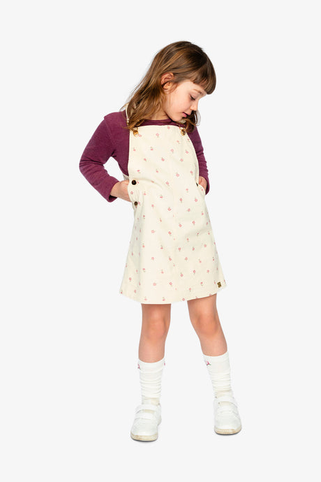 Corduroy Overall Dress Beige Floral Print-1