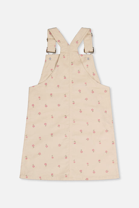 Corduroy Overall Dress Beige Floral Print-4
