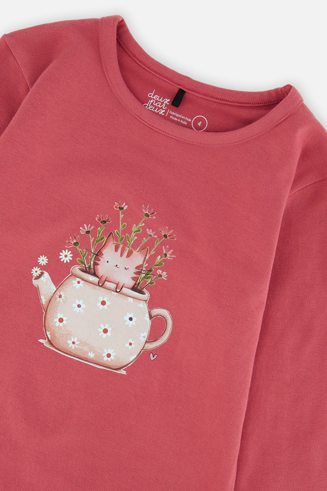 Deux par Deux girls' organic cotton jersey t-shirt in raspberry pink, view 6