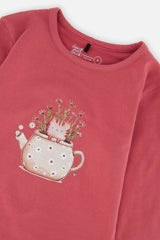 Deux par Deux girls' organic cotton jersey t-shirt in raspberry pink, view 6