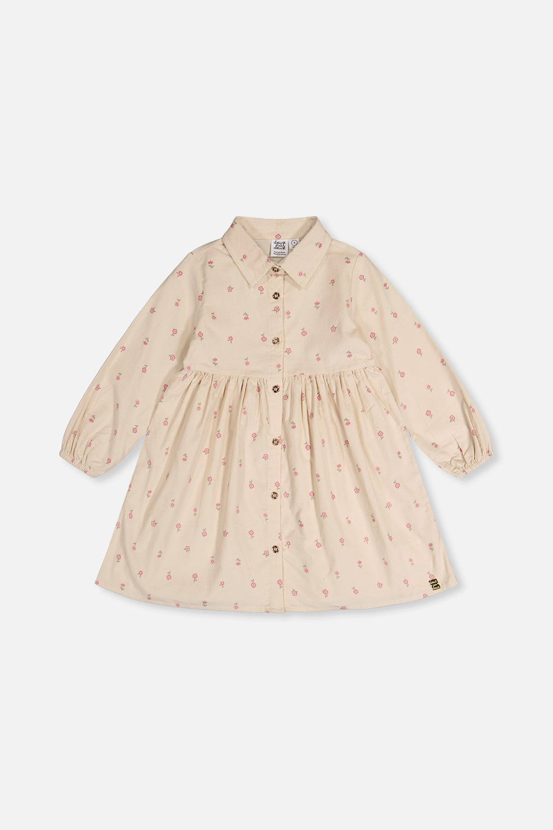 Corduroy Shirt Dress Beige Floral Print-0