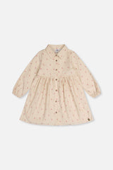 Corduroy Shirt Dress Beige Floral Print-0