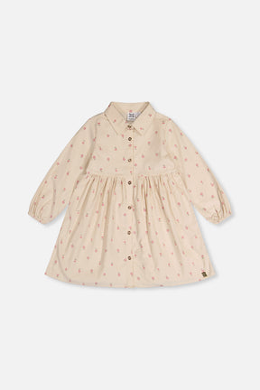 Corduroy Shirt Dress Beige Floral Print-0