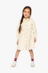 Corduroy Shirt Dress Beige Floral Print-3