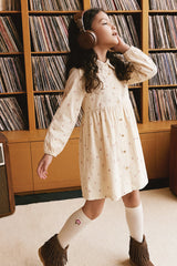 Deux par Deux Corduroy Shirt Dress Beige Floral Print