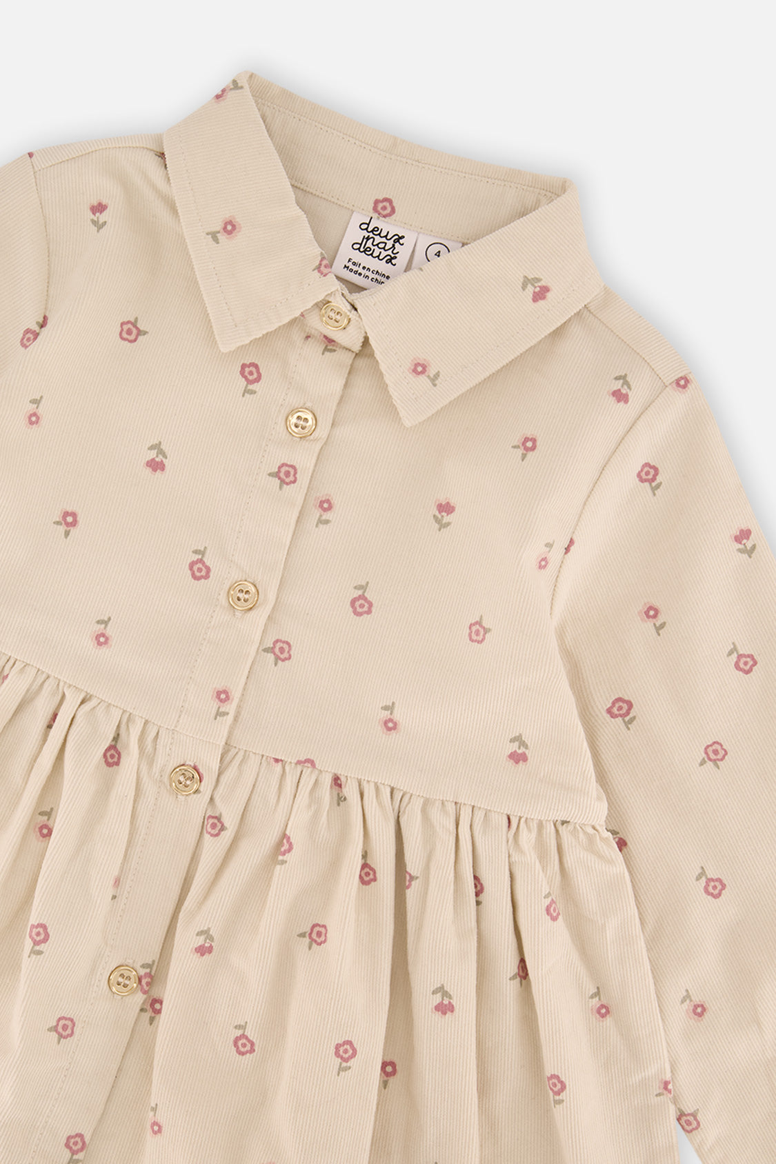 Deux par Deux Corduroy Shirt Dress Beige Floral Print