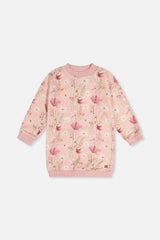 French Terry Dress Pink Printed Flowers-0