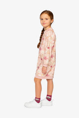 French Terry Dress Pink Printed Flowers-2