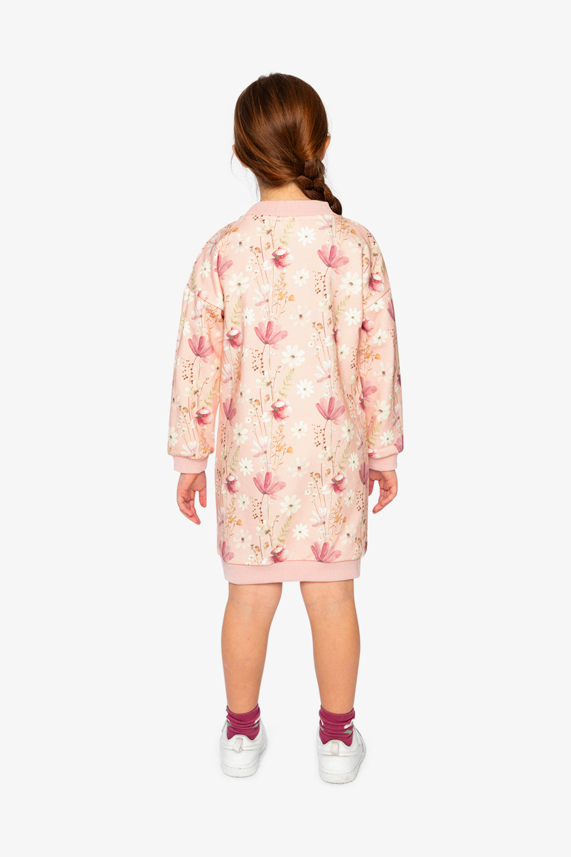 French Terry Dress Pink Printed Flowers-3