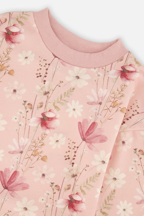 Deux par Deux French Terry Dress Pink Printed Flowers