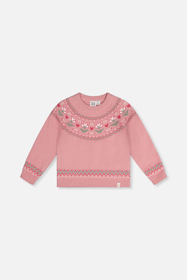 Sweater With Flower Jacquard Pale Dusty Pink-0