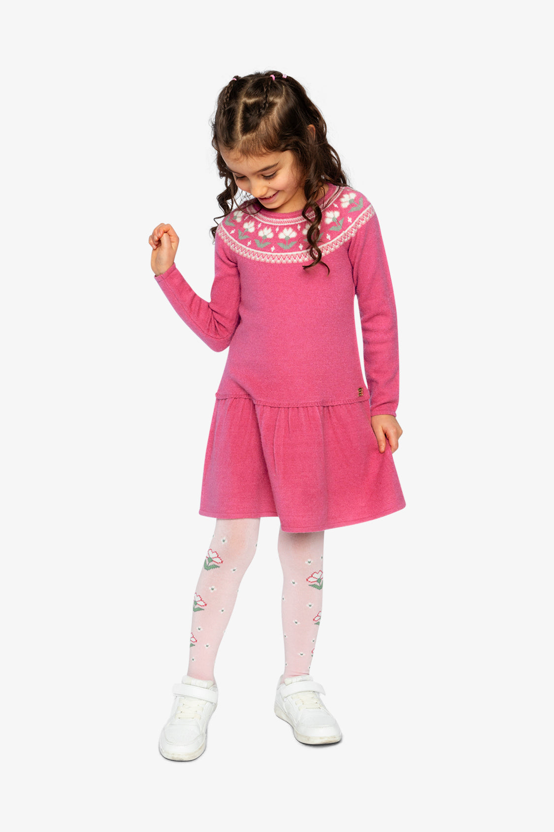 Knitted Dress With Flower Jacquard Raspberry Pink-1