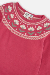 Deux par Deux Knitted Dress With Flower Jacquard Raspberry Pink