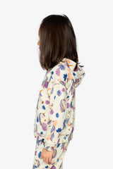 Hooded Zipped French Terry Cardigan Beige Unicorn Print-2