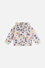 Deux par Deux Hooded Zipped French Terry Cardigan Beige Unicorn Print