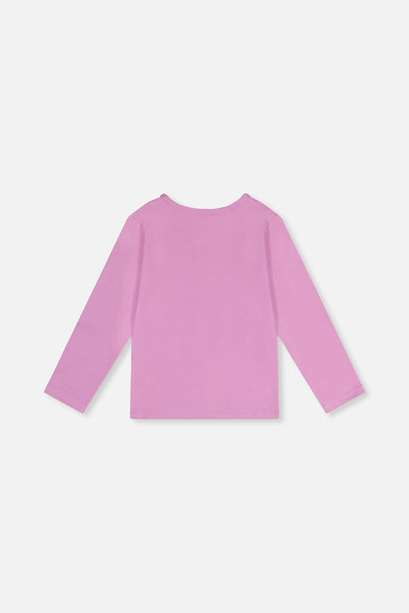 Deux par Deux girls violet long sleeve tee with sequin cloud and stars, back view
