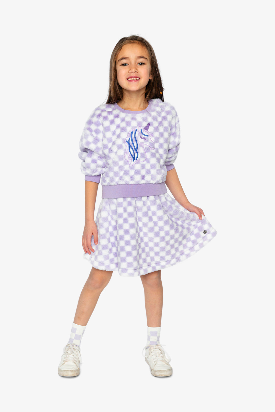 Deux par Deux Faux Fur Skirt Lilac And White Tiles