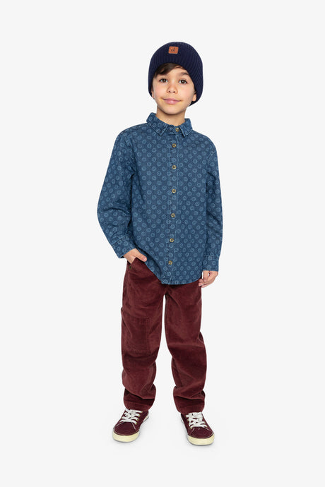 Chambray Shirt Blue Smiley Print-3