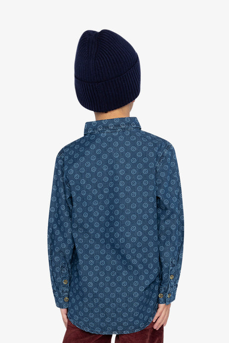 Chambray Shirt Blue Smiley Print-2
