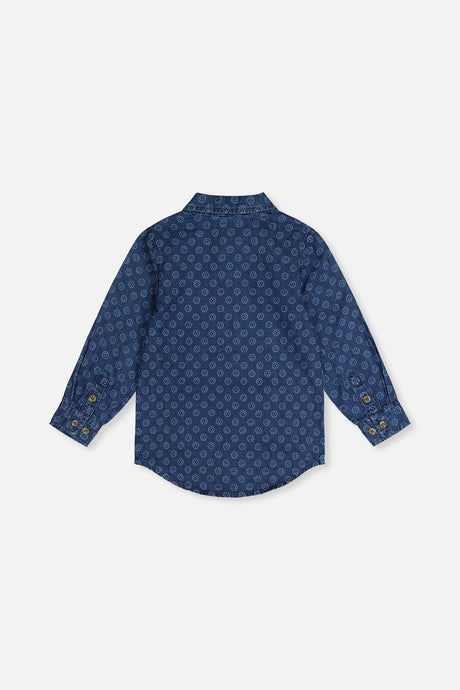 Chambray Shirt Blue Smiley Print-4