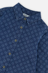 Deux par Deux Chambray Shirt Blue Smiley Print