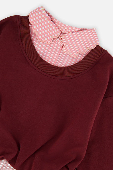 Deux par Deux Fake Two Layer Sweater Reddish-Brown