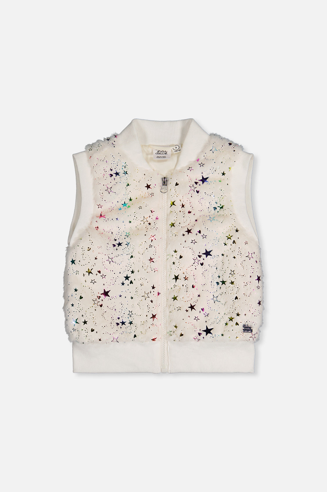 Faux Fur Sleeveless Vest Multicolored Star-0