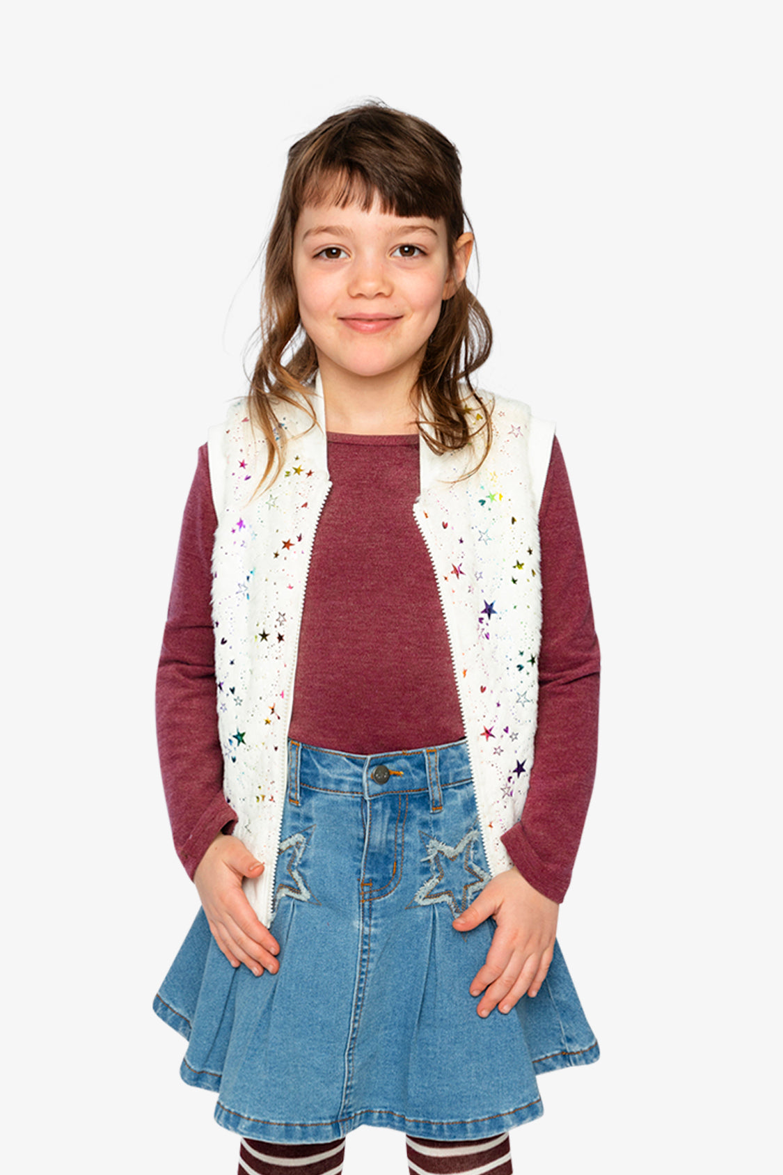 Faux Fur Sleeveless Vest Multicolored Star-1