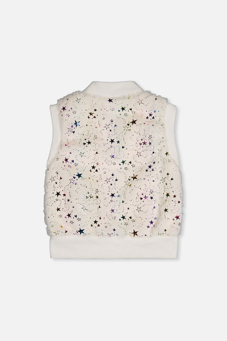 Deux par Deux multicolored star faux fur vest, back view