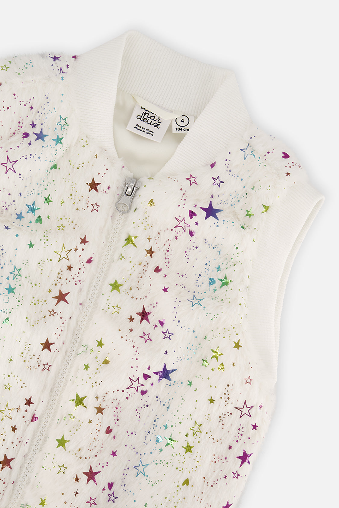 Deux par Deux Faux Fur Sleeveless Vest Multicolored Star