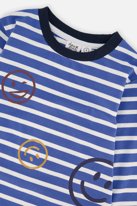 Deux par Deux Long Sleeve T-Shirt Blue And White Stripes