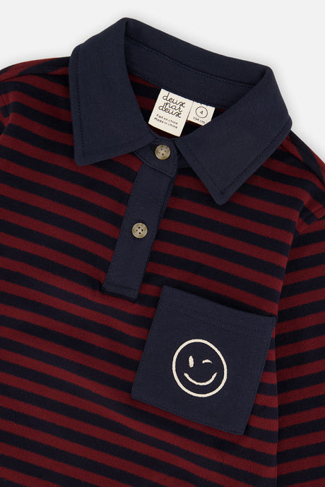 Deux par Deux Brushed Jersey Top Red And Blue Stripes