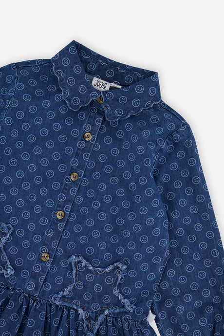 Deux par Deux Shirt Dress Blue Smiley Print