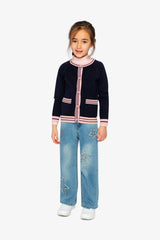 Knitted Cardigan Royal Blue And Pink-4